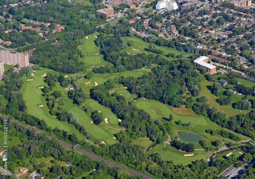 Aerial view of a gold Course in Scarborough, Ontario Canada