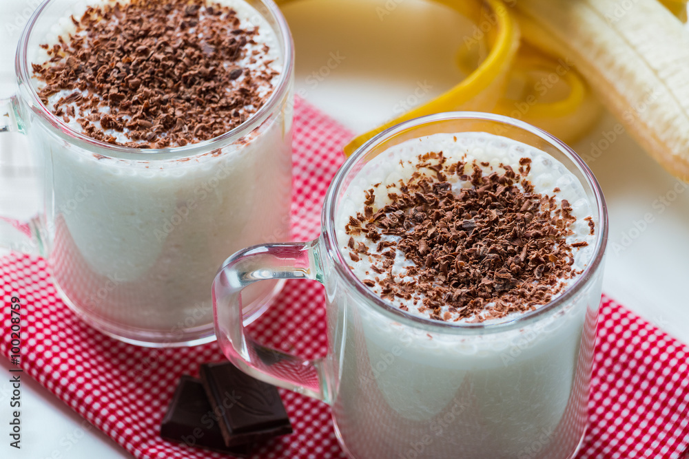Chocolate banana smoothie in a glass Chocolate banana smoothie in a glass