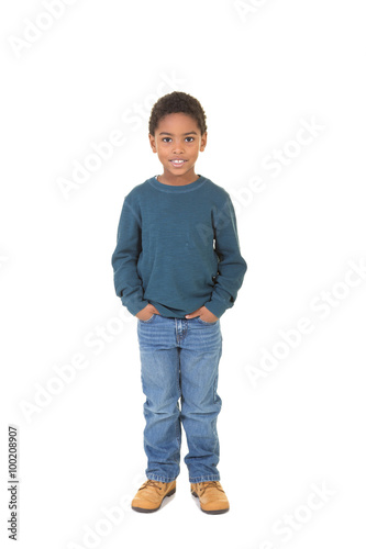 Tablou pe pânză Happy school aged child isolated on white