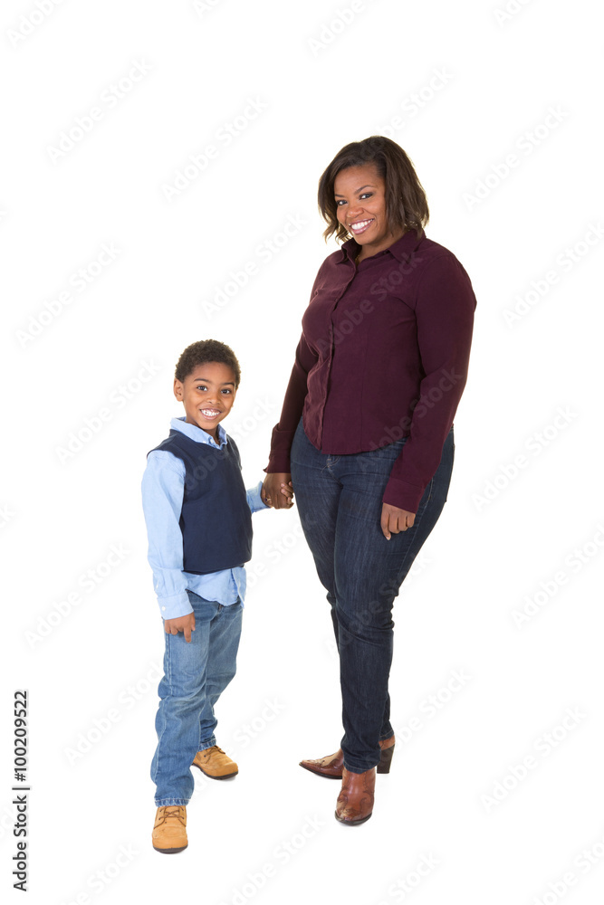 A mother and her son isolated on white A mother and her son isolated on white