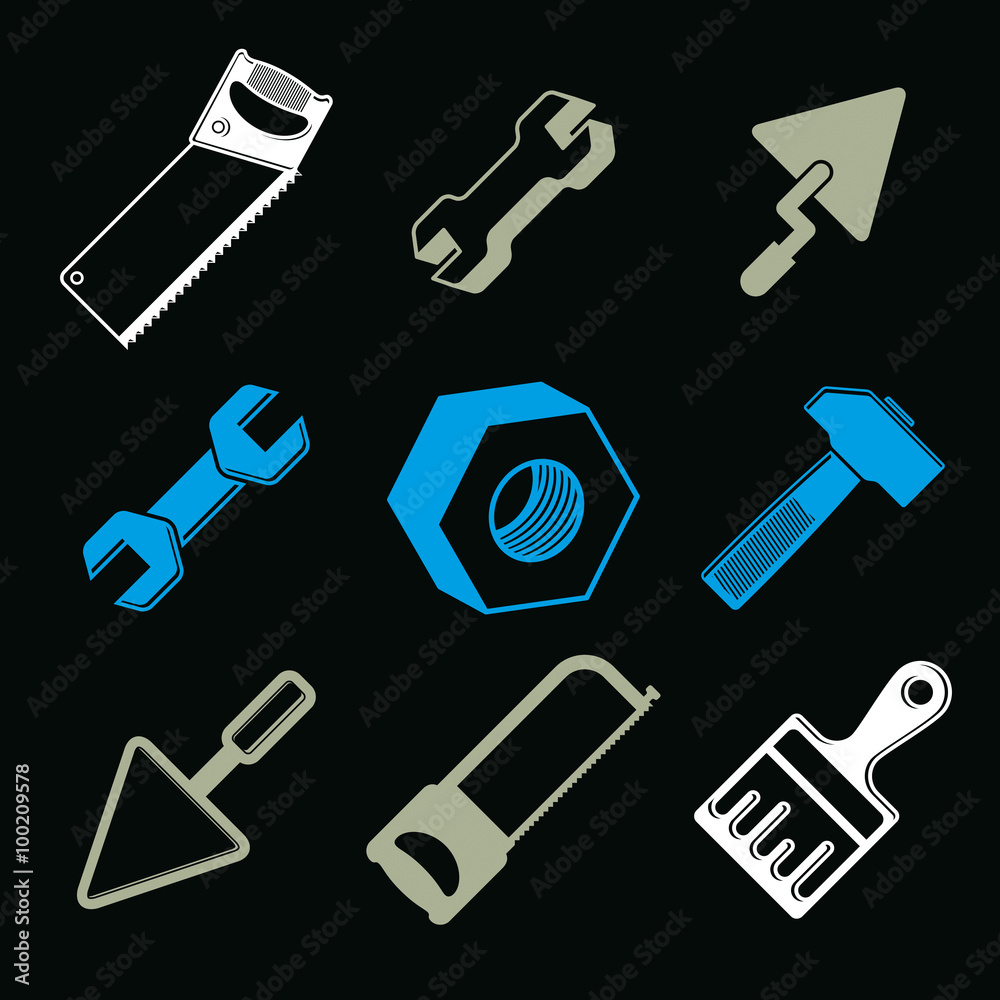 Set of 3d vector detailed tools, repair theme graphic elements