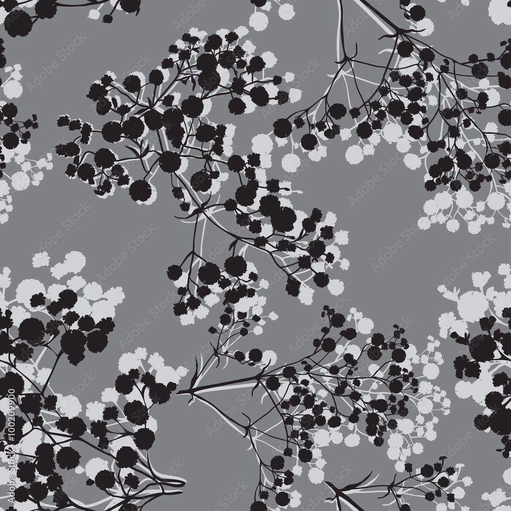Naklejka premium Seamless background with branches of beautiful hand-drawn silhouette gypsophila
