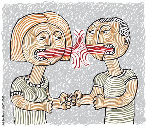 Quarrel between man and woman conceptual hand-drawn illustration