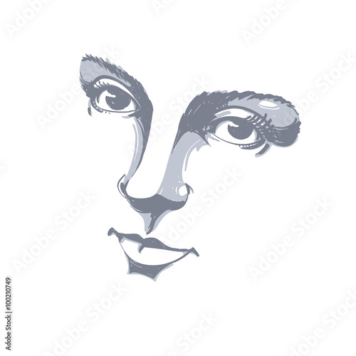 Black and white illustration of lady face, delicate visage featu
