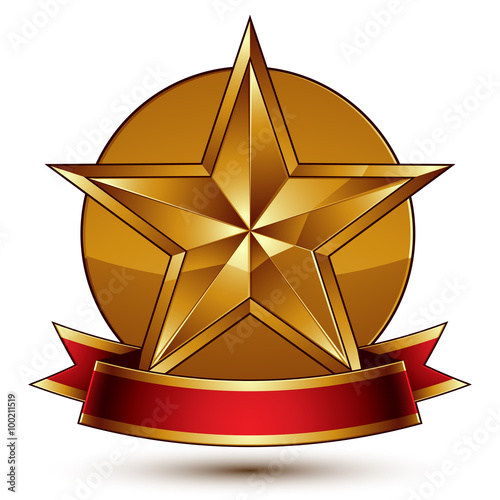 Branded golden symbol with stylized pentagonal glossy star and r