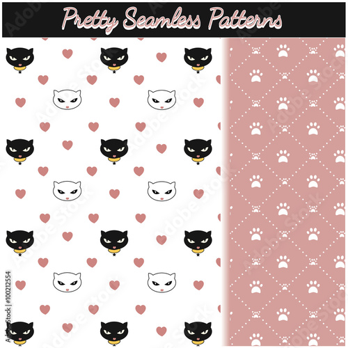 Graphic Resources Pretty Patterns of Cats Paws,cat heads and hearts isolated on transparent,color for presentation only.