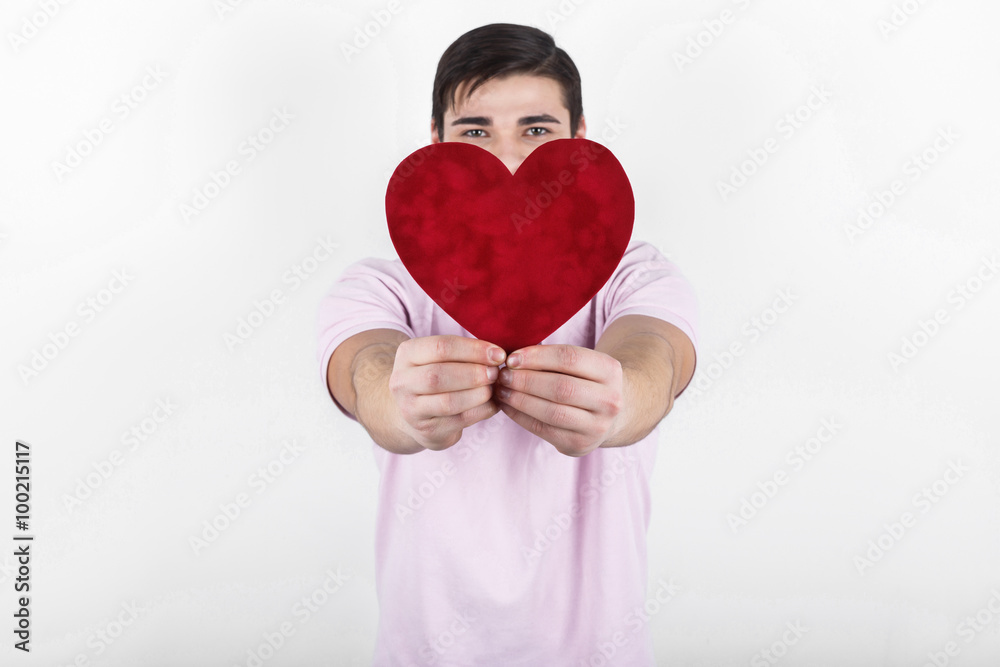 valentine's romantic happy man holding love heart valentine's romantic happy man holding love heart