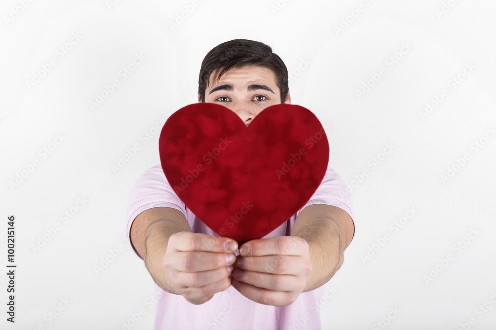 valentine romantic happy man showing his love place valentine romantic happy man showing his love place