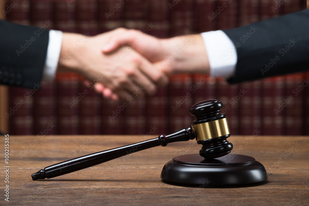 Judge And Client Shaking Hands At Courtroom Judge And Client Shaking Hands At Courtroom