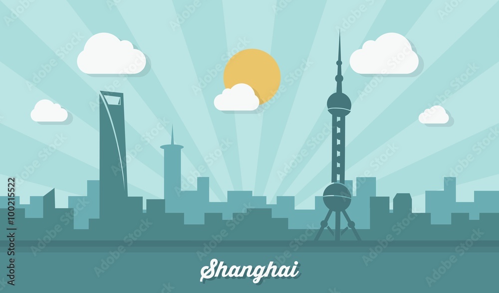 Shanghai skyline - flat design