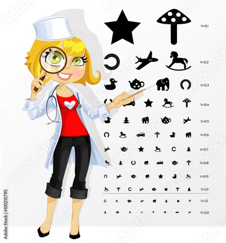 Doctor - ophthalmologist with children`s eye test