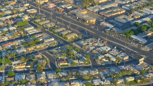 Panning,Timelapse view of houses from the Stratosphere Hotel in Las Vegas as night falls. photo