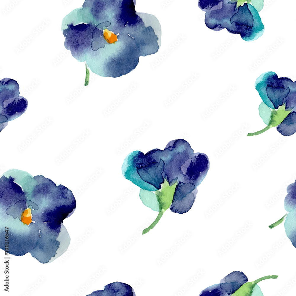 Watercolor of violet flowers seamless pattern. 
