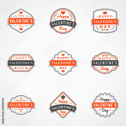 Set Of Vintage Happy Valentines Day Badges and Labels. Typography Design Template with Red and Black Colors