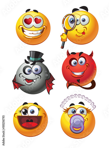 set of round smiles emotions