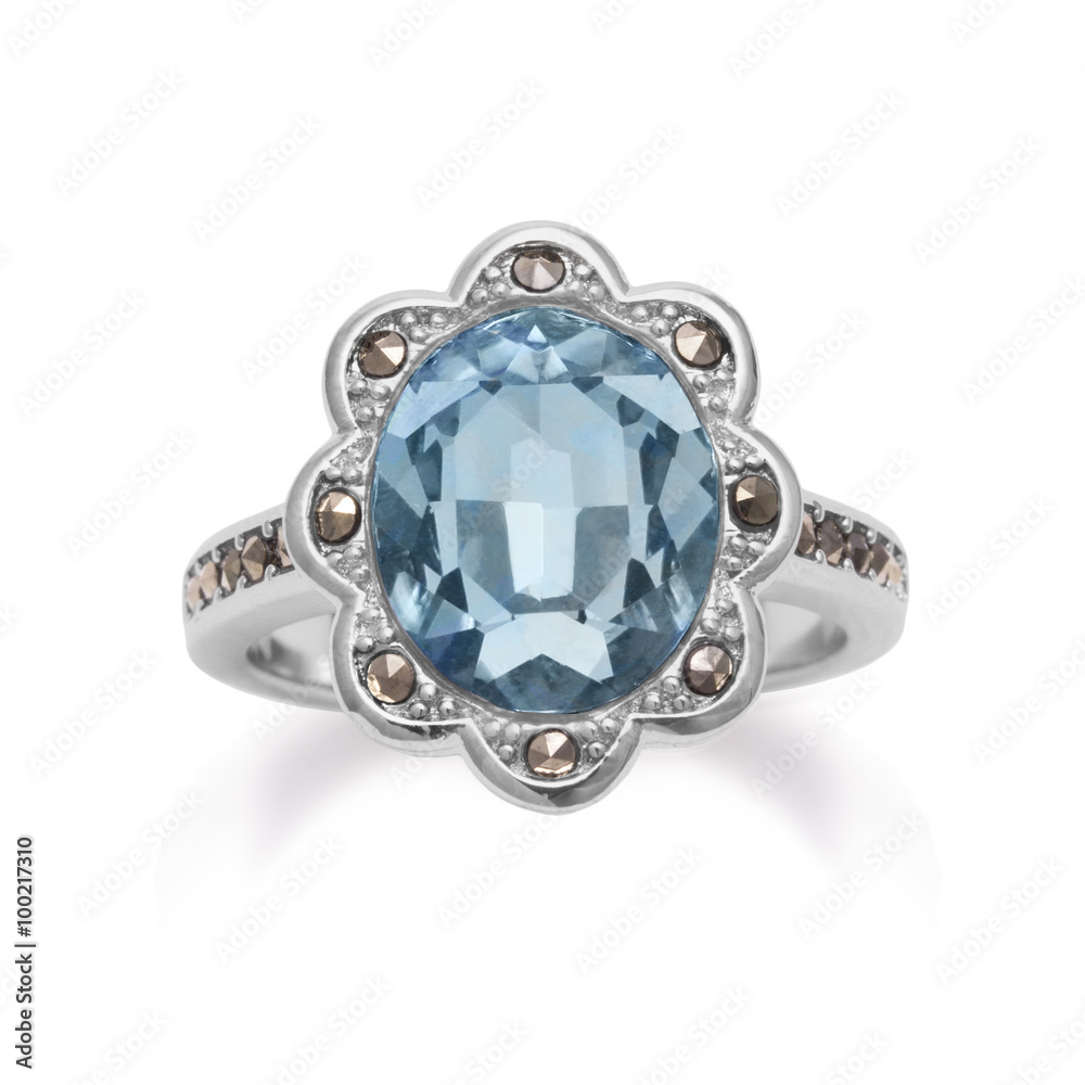 Aquamarine Gemstone and Marcasite Fashion Ring in Silver Aquamarine Gemstone and Marcasite Fashion Ring in Silver