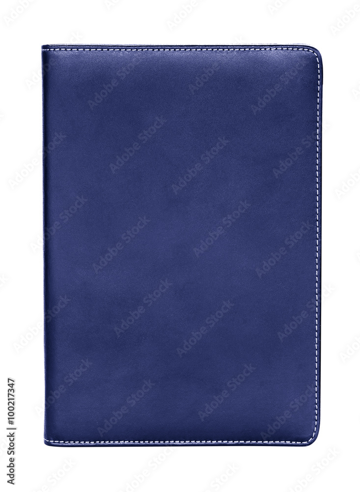 blue leather notebook isolated on white background