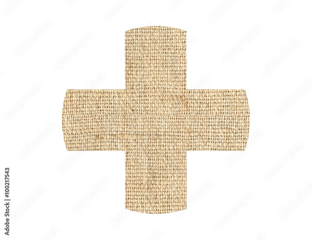 Obraz premium Medical cross patch burlap texture isolated on white