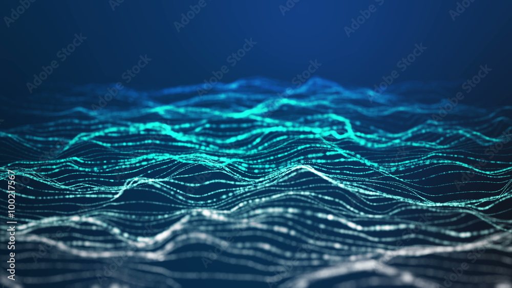 Sea water surface formed by glowing particles. 4k seamless looping animated background
