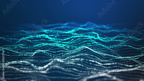 Sea water surface formed by glowing particles. 4k seamless looping animated background