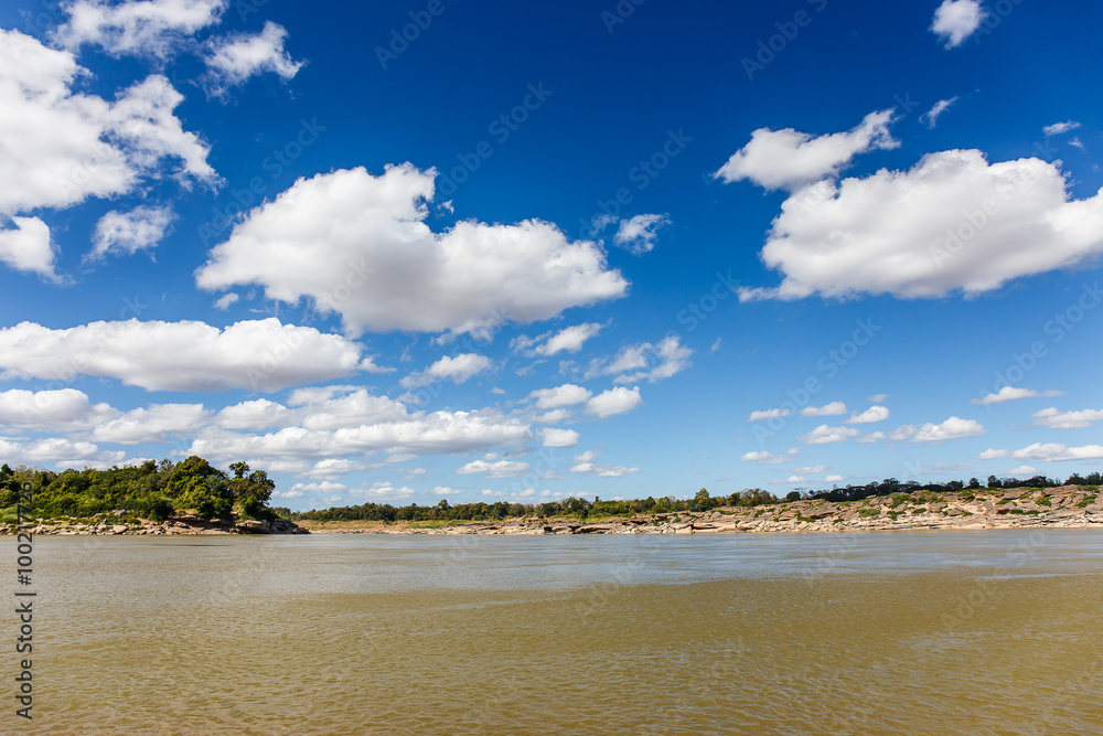 Sky and river On the bright sky along the Mekong Thailand.