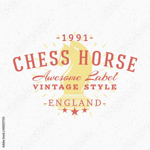 Chess Knight. Vintage Retro Design Elements for Logotype  Insignia  Badge  Label. Business Sign Template. Textured Background
