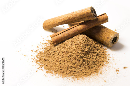 Cinnamon sticks on white background