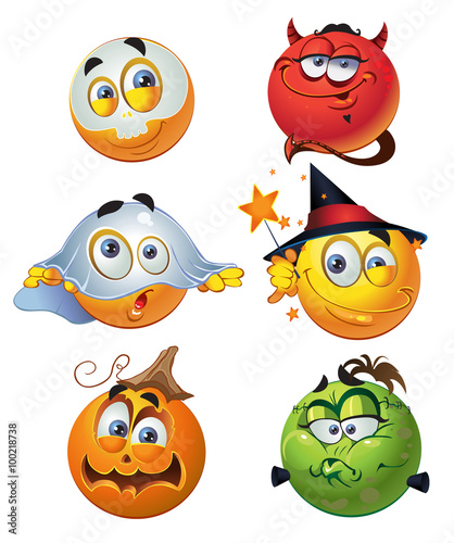 set of batch vector halloween round smiles