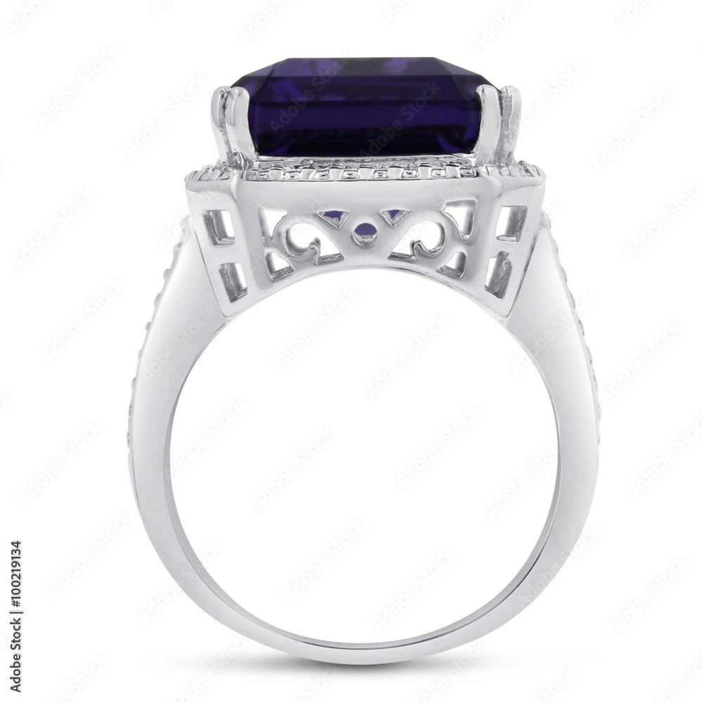 Emerald Cut Purple Amethyst Gemstone Ring in Silver Emerald Cut Purple Amethyst Gemstone Ring in Silver