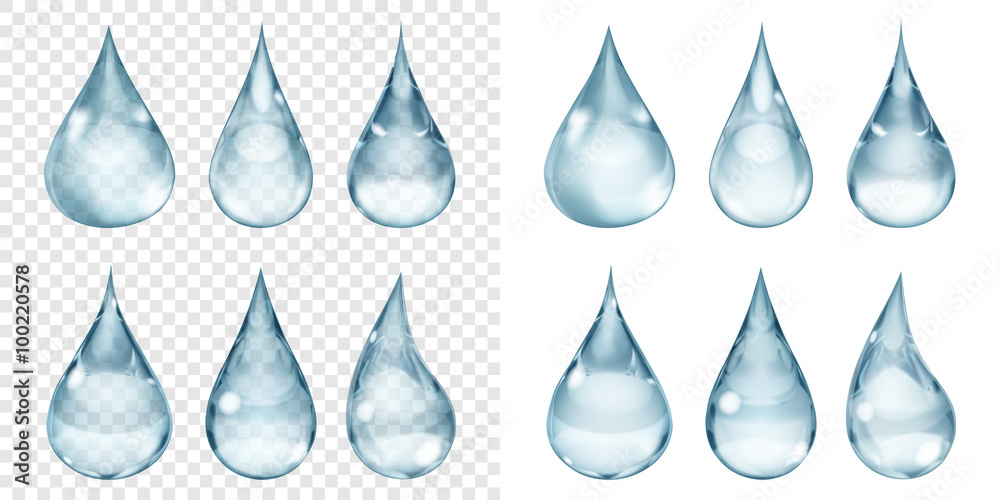 Set of transparent and opaque drops in gray colors. Transparency only in vector format. Can be used with any background Set of transparent and opaque drops in gray colors. Transparency only in vector format. Can be used with any background