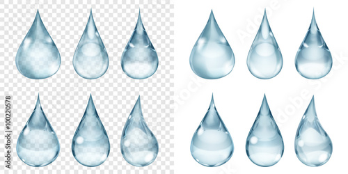 Set of transparent and opaque drops in gray colors. Transparency only in vector format. Can be used with any background