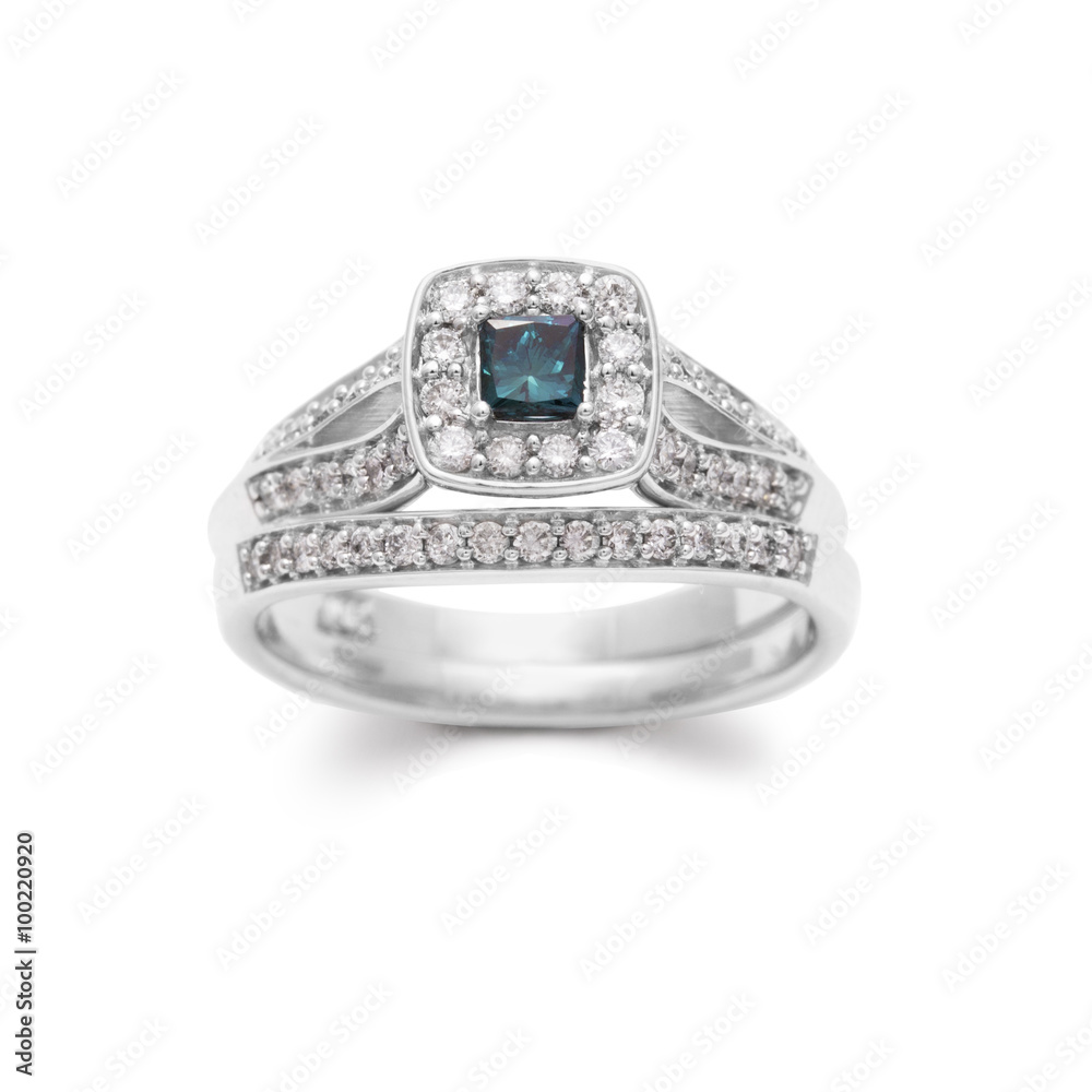 Blue Diamond Engagement Ring Set in White Gold
