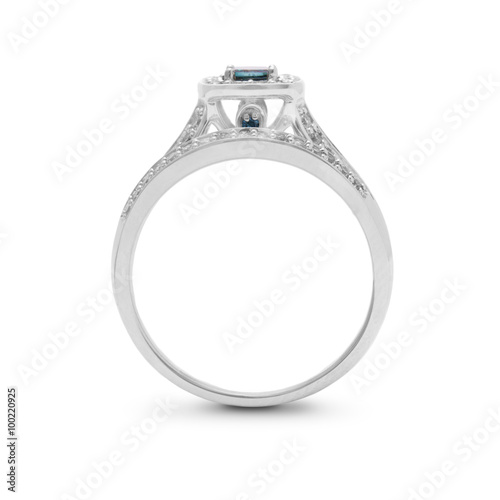 Blue Diamond Engagement Ring Set in White Gold
