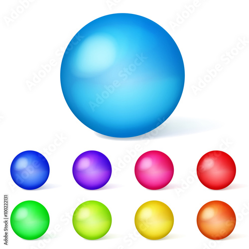 Set of multicolored spheres with shadows on white background