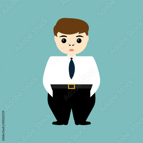 Head of a young businessman holding hands in pockets