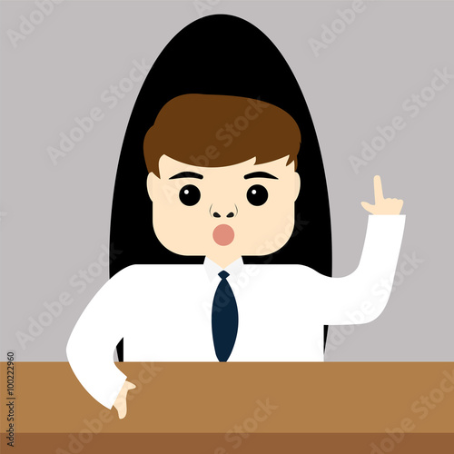 Head businessman sitting at table and giving instructions to emp
