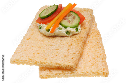 Low caloric open sandwich. Isolated on the white
