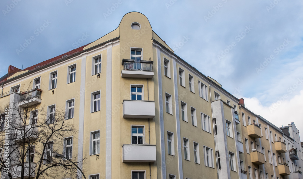 Apartment building corner with round facade