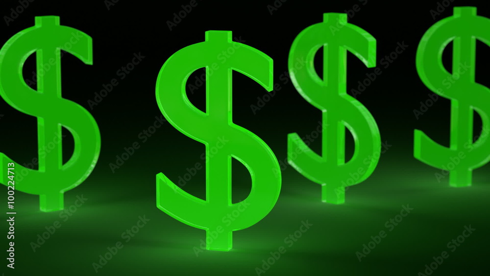 Animated green neon 3d dollar signs sliding or falling in dark space. with motion blur. Animated green neon 3d dollar signs sliding or falling in dark space. with motion blur.