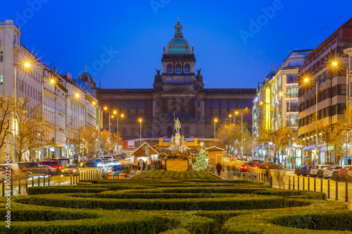 The upper part of Wenceslas Square at night, New Town of Prague, Czech Republic