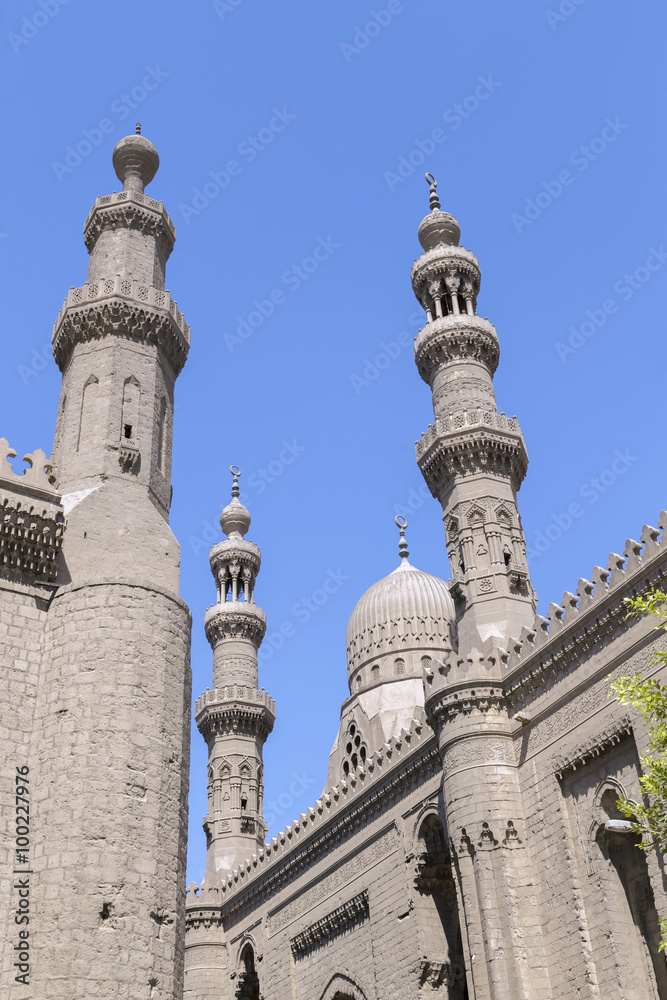 Minaret of al Rifai mosque against a bright blue sky,Cairo, Egyp