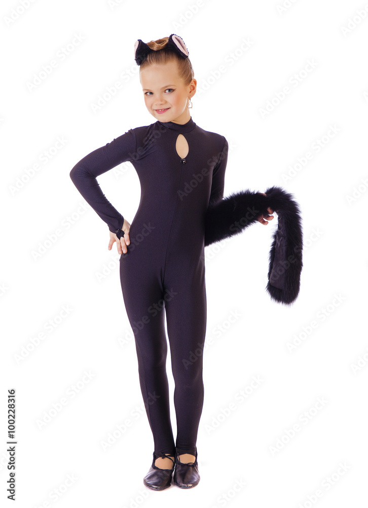 Nice little girl dressed as black cat. Isolated on white Nice little girl dressed as black cat. Isolated on white