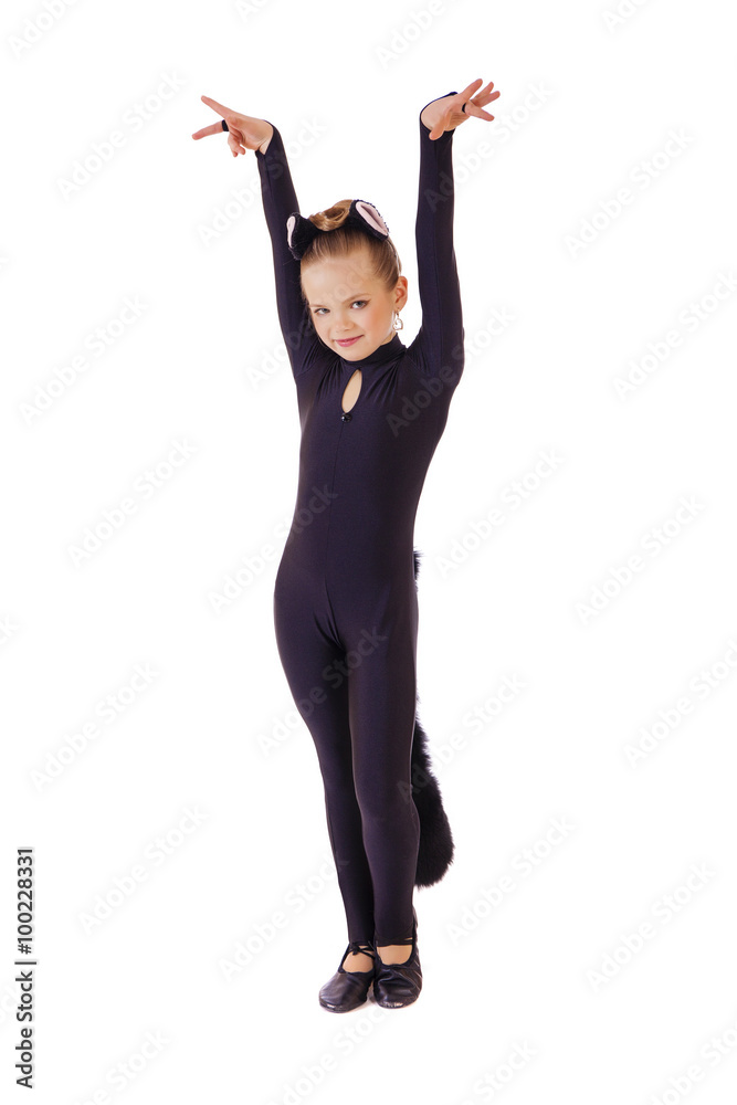 Nice little girl dressed as black cat. Isolated on white Nice little girl dressed as black cat. Isolated on white