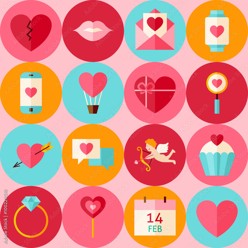 Vector Pink Flat Valentine Day Seamless Pattern with Circles Vector Pink Flat Valentine Day Seamless Pattern with Circles