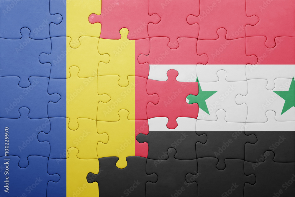 puzzle with the national flag of romania and syria puzzle with the national flag of romania and syria