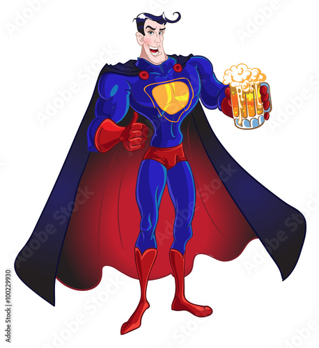 vector Superhero with beer isolated on a white background