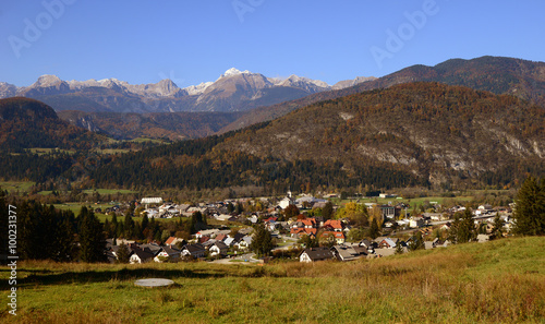 Bohinjska Bistrica with the highest mountain in Slovenia, Triglav