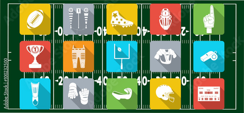 Set of sport icons, signs and symbols. American football. Vector illustration on the blur background.