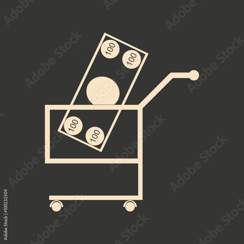 Flat black and white Banknotes in trolley