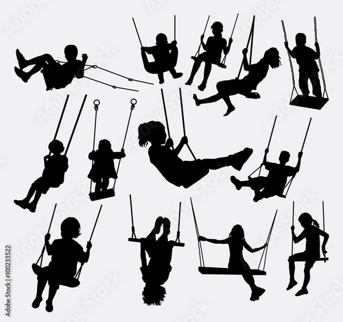 swing children male and female silhouette. Good use for symbol, logo, element, sign, mascot, or any design you want. Easy to use. photo